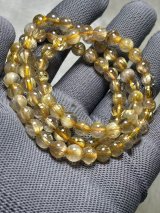 天然石ルチルクオーツ3連ブレスレット、7.2mm、39.9g